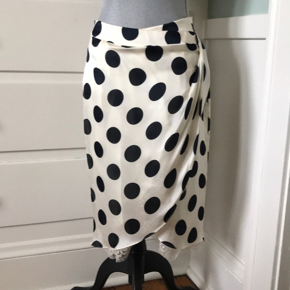 Bill Blass Ivory Navy Polka Dot Silk & Lace skirt